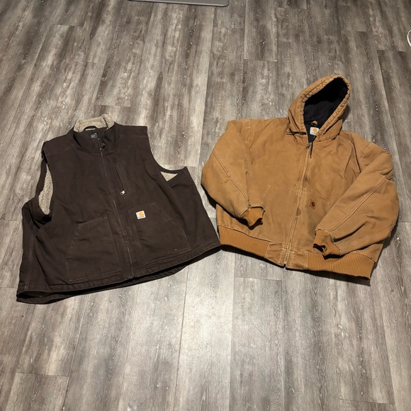 Lot Of 2 Carhartt Jacket & Vest Bundle Sz 2XL , 3XL Distress - Picture 1 of 5